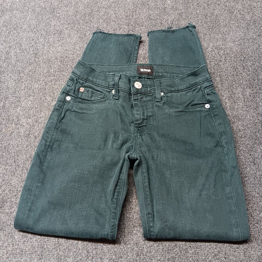 Hudson Jeans Women 26 Green Krista Ankle Super Skinny Raw‎ Hem